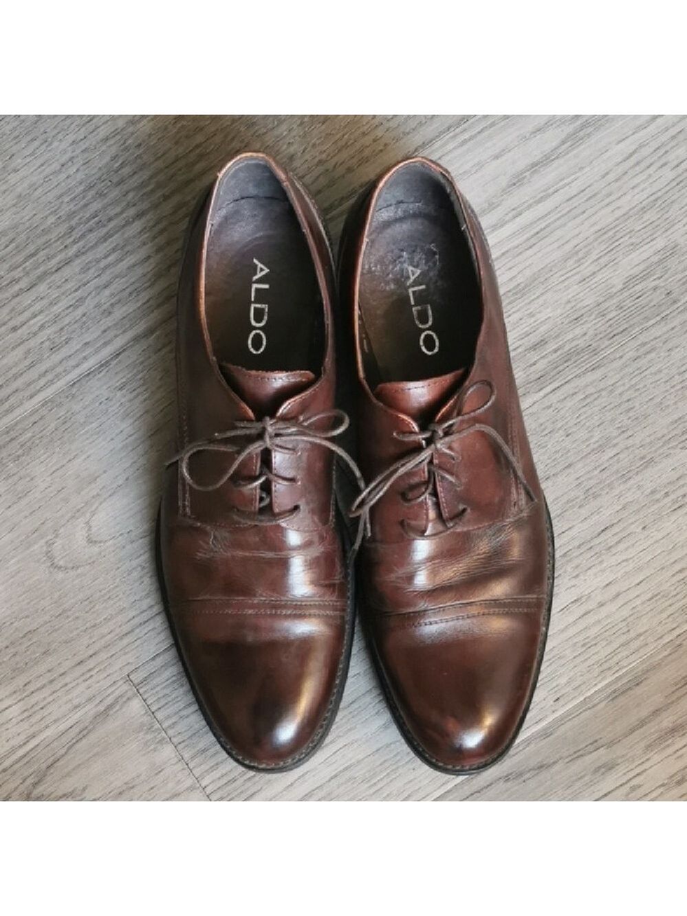Mens Aldo brown leather oxford preppy dress shoes with lacing. Size 43/ 9.5